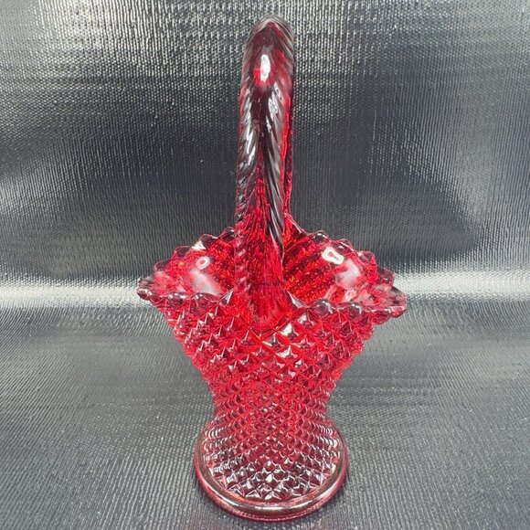 Westmoreland Red Glass English Hobnail Pattern Basket Cadmium Amberina UV Glow - Picture 1 of 16